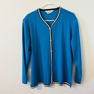 Exclusively Misook Size L Teal Blue Cardigan Sweater